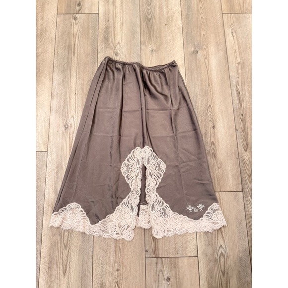 Christian Dior Other - Christian Dior Vintage Taupe Satin Half Slip Lace Trim Side Slit Logo 25 Inch